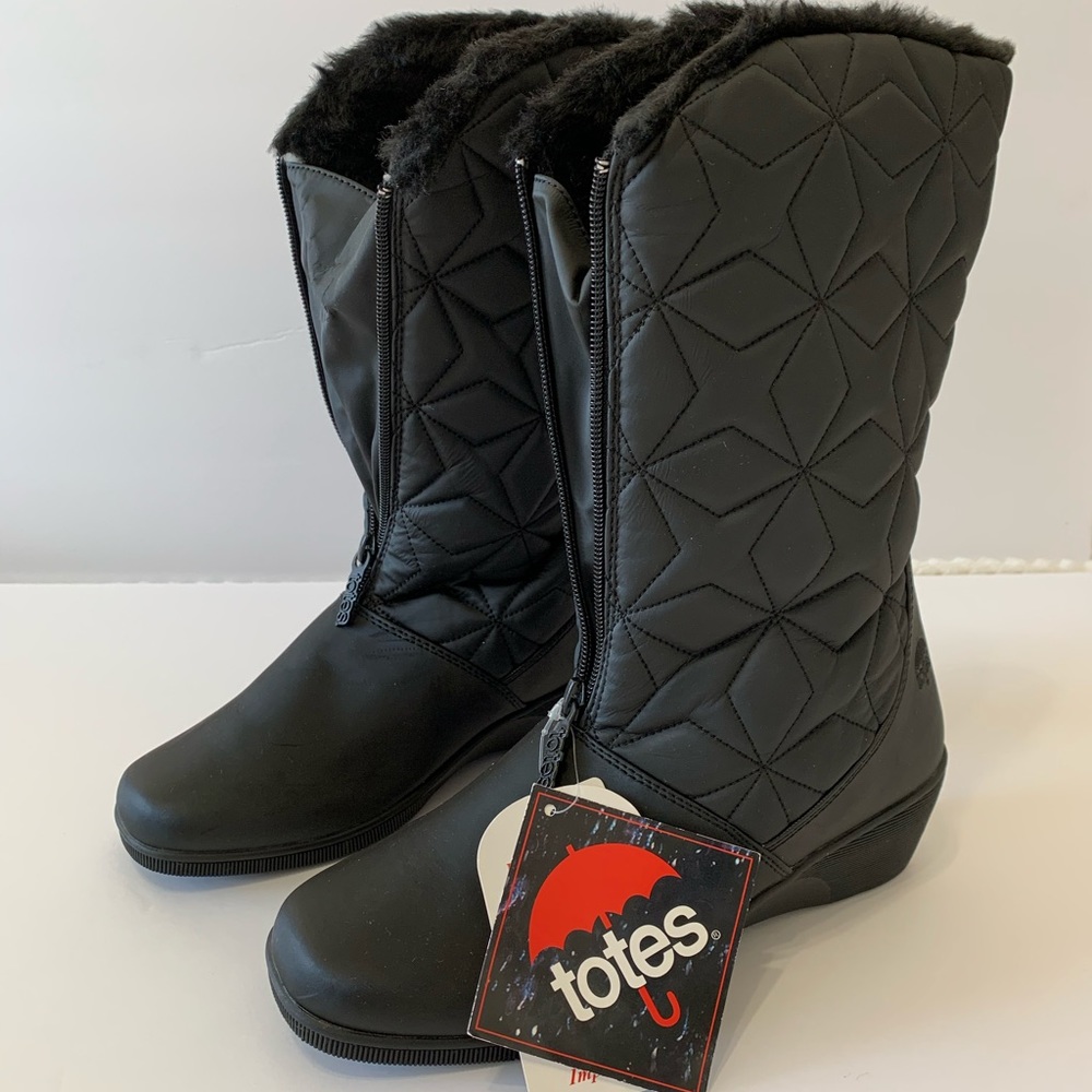 NEW Totes Women Ankle Boots Sz 8M Black w/ Fur